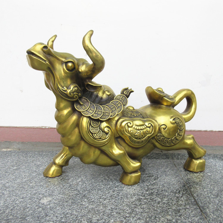 开光纯铜牛金钱牛生肖牛牛气冲天财运牛招财旺财室内风水艺术摆件