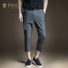 PINLI品立2旗舰店017夏季新款时尚男装修身纯色九分小脚休闲裤潮