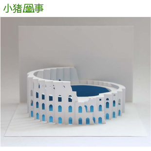 3d纸雕立体贺卡 建筑模型 纸立体造型立体构成作业罗马斗兽场a249