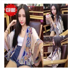 夏季新款韩版复古民族风手绘<em>雪纺</em>防晒衣<em>宽松披</em>
