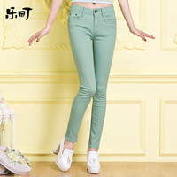 乐町2015夏装新款口袋拼皮高腰<em>牛仔短裤</em>热裤