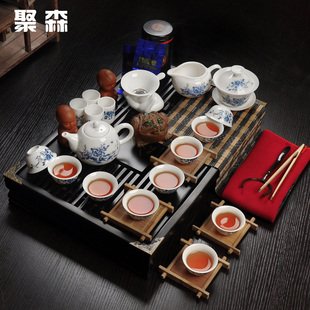 茶具 聚森 整套功夫茶具 陶瓷茶具套装特价 实木茶盘 茶道茶台茶海