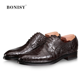 商务休闲鞋 固特异手工鞋 韩版 BONISY波尼仕意大利进口鳄鱼皮男皮鞋