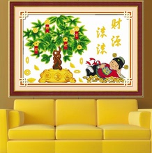 招财进宝财神爷聚宝盆全绣精准 十字绣摇钱树发财树吉祥树线绣新款