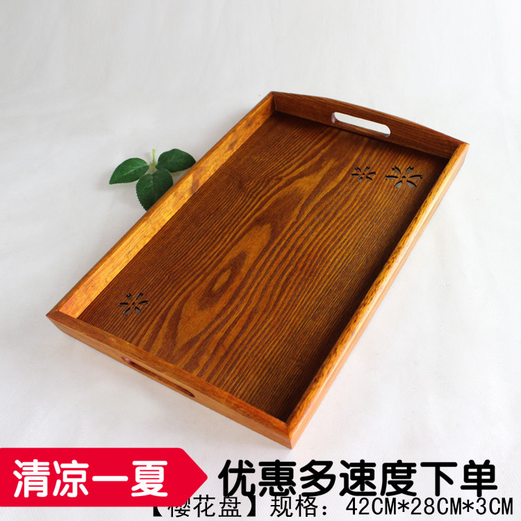 韩式刻花茶具茶盘 美容SPA收纳樱花盘创意木质托盘木制盘家居端盘