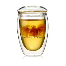 厂价带盖双层玻璃杯带内胆过滤花茶杯保温双层水杯