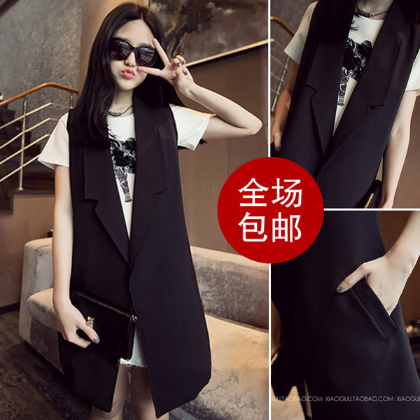 热销女<em>马夹</em> 中<em>长款 女春秋</em>新款 <em>韩版 马甲</em>无袖 