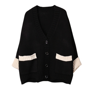 长袖V领针织衫外套