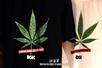 美潮t恤 麻叶 weed 绿叶 夏季男士短袖tee印花滑板街头情侣款