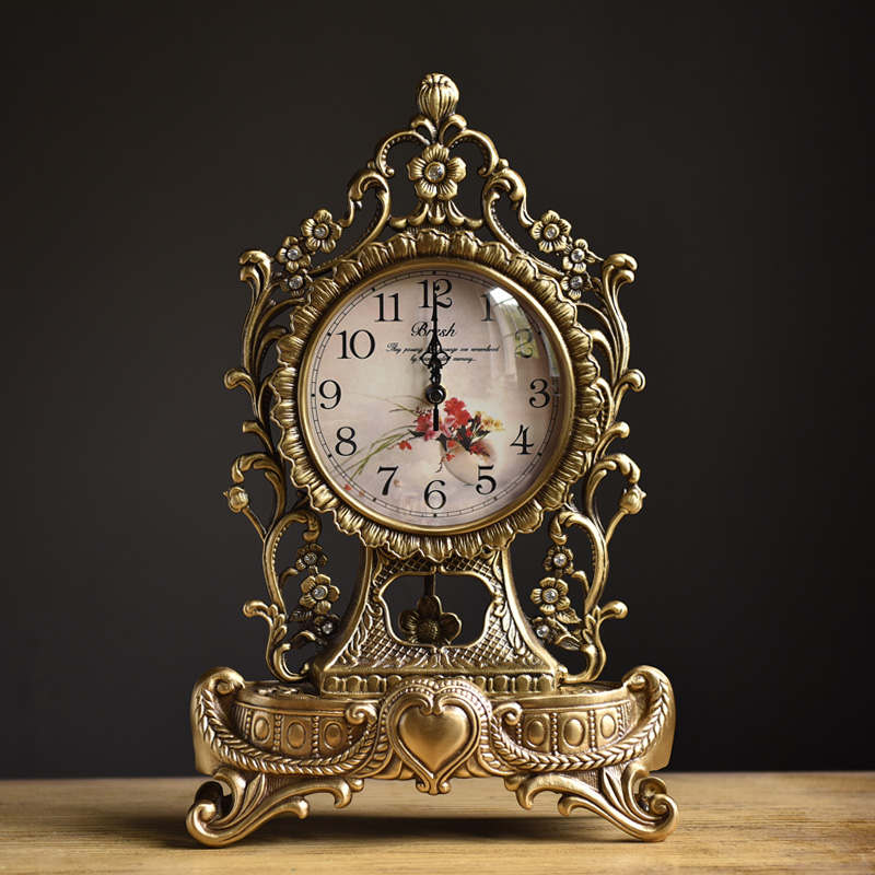 包邮欧式纯铜静音座钟仿古钟表客厅创意时钟复古时尚台钟古典坐钟