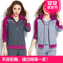 中老年运动服套装女款春秋冬季大码妈妈装休闲卫衣加绒纯棉三件套