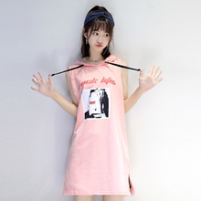 背心连衣裙 无袖 潮学生宽松BF连帽套头中长款 CHIC慵懒卫衣女夏韩版