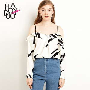 Haoduoyi欧美黑白撞色印花衬衫