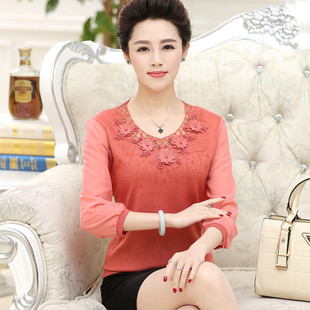 2015中老年<em>女装</em>春装<em>针织衫</em>大码妈妈七分袖雪