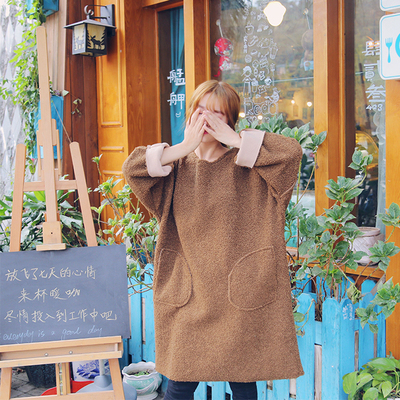 欧美女卫衣新款加绒加厚上衣服韩版中长款拼接