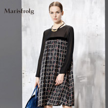 Marisfrolg/玛丝菲尔女装时尚印花拼接真丝长袖连衣裙秋专柜正品图片