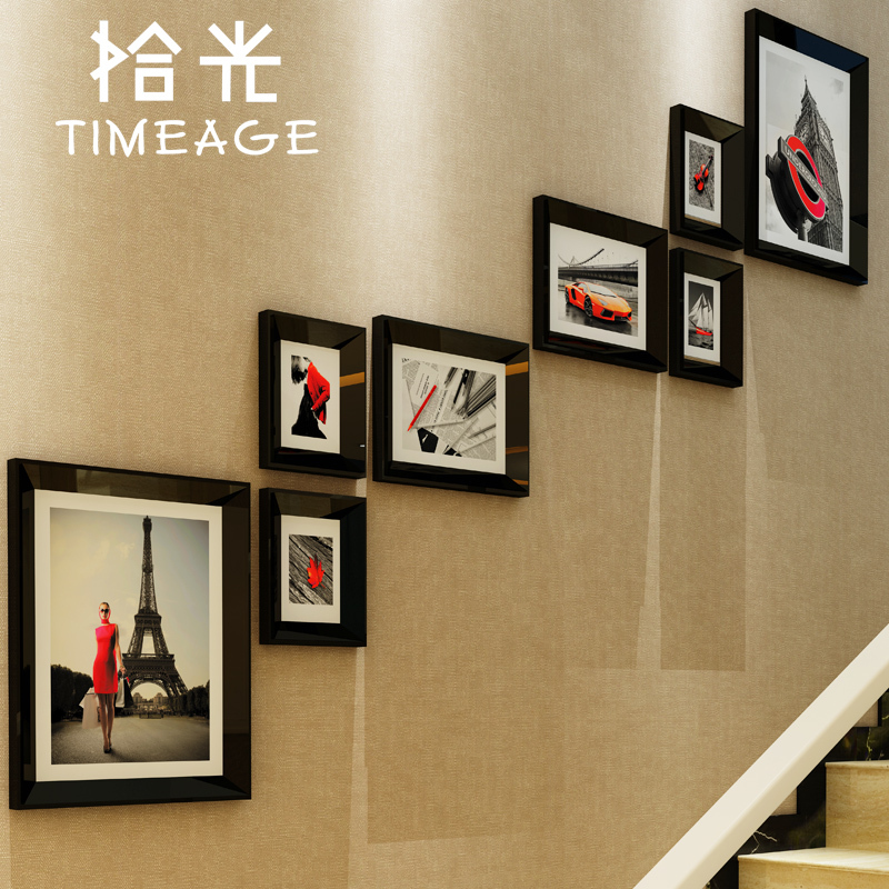 楼梯照片墙相片墙相框墙创意组合餐厅简约现代