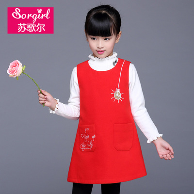 妙妙可心女童秋装儿童毛呢背心裙2016新款童