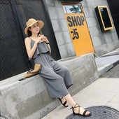 无袖 显瘦女装 暖美 背心裙裤 新款 连衣裤 纯色吊带中长款 2017夏装