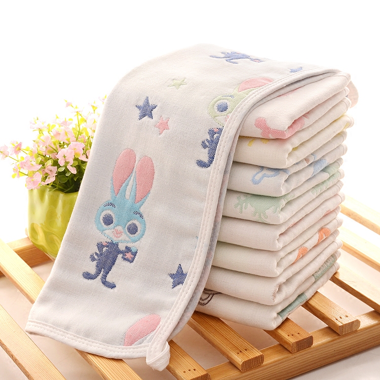 蝈蝈家纺 纯棉6层纱布毛巾 儿童洗脸小毛巾六层全棉卡通吸水面巾