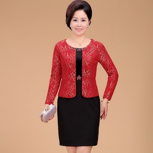 参加婚礼妈妈装秋装修身假两件连衣裙高档中老