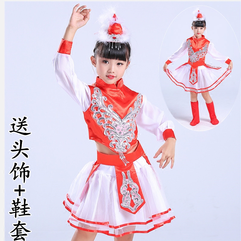 少儿演出服儿童表演服民族蒙族女童筷子舞蹈服幼儿蒙古舞服装裙装