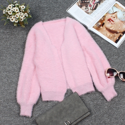 秋冬韩国学生宽松显瘦珍珠扣仿水貂绒马海毛针