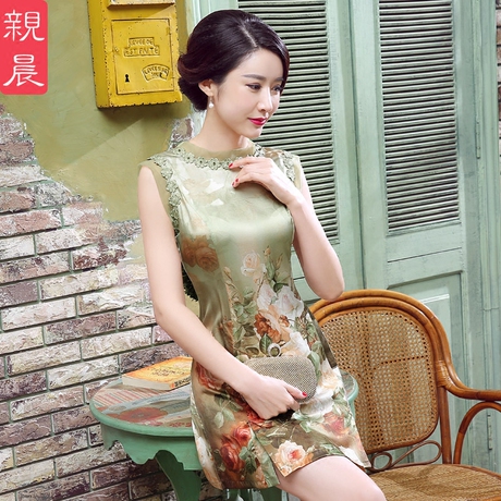 中老年真丝连衣裙旗袍夏装短款女装显瘦桑蚕丝2017新款妈妈装大码商品大图