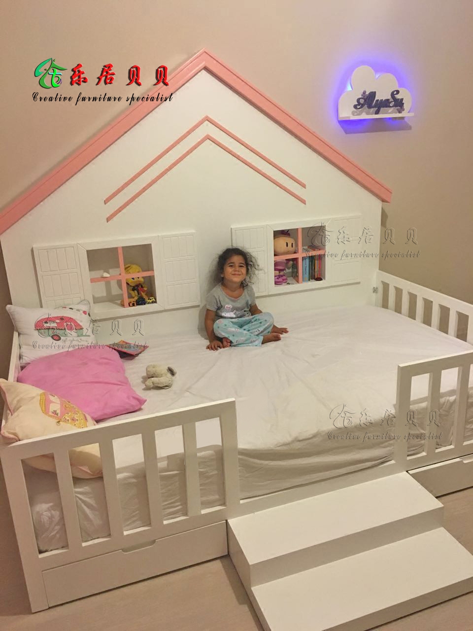 乐居贝贝创意儿童家具单层树屋床卡通小公主儿童床主题酒店定制