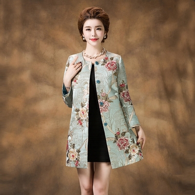 中老年春秋女装女式风衣中长高档妈妈春装外套