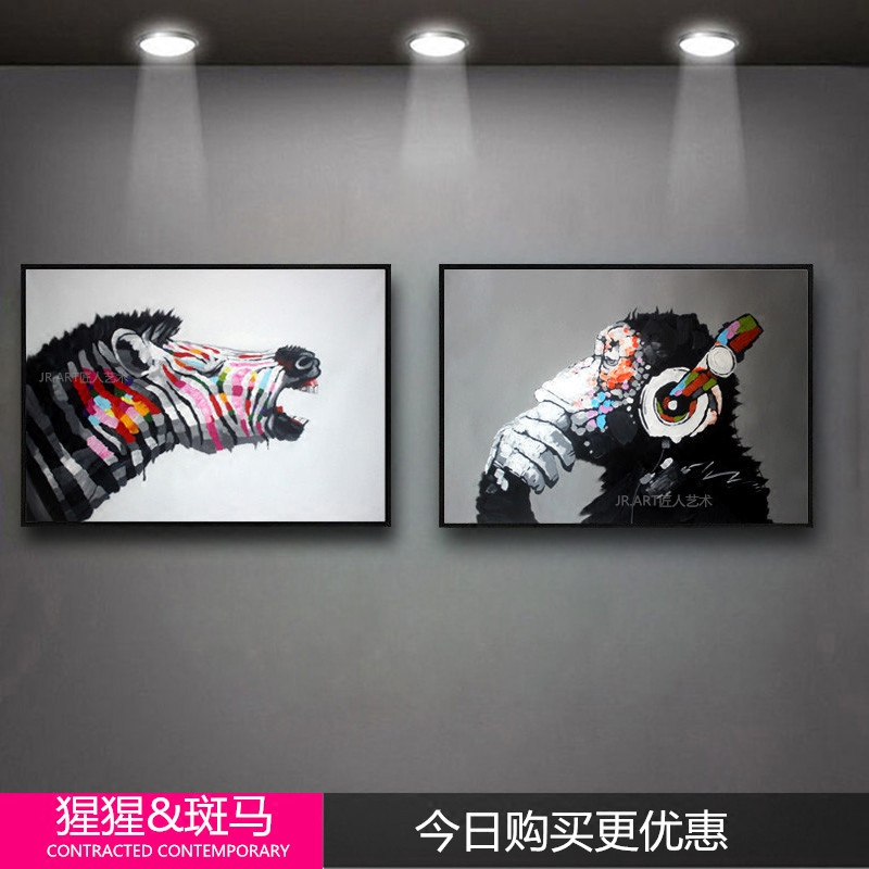 酒吧装饰画个性壁画有框画墙画猩猩听音乐乐室琴房插画海报3-1