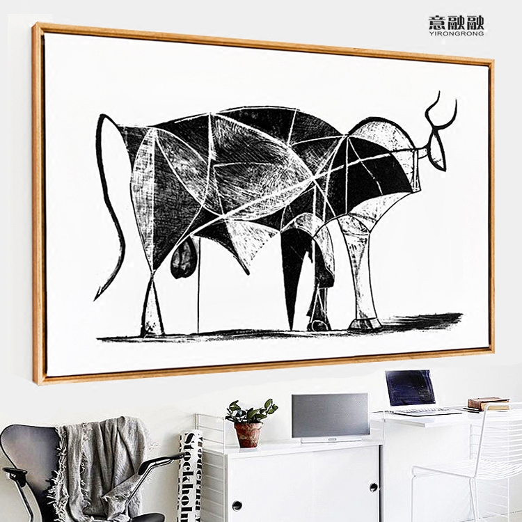 牛 北欧客厅装饰画巨幅现代黑白书房画 牛排馆西餐厅挂画毕加索