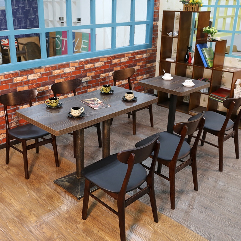 咖啡馆沙发桌椅 复古西餐厅桌椅 实木甜品店奶茶店沙发桌椅组合