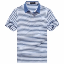 Youngor/雅戈尔夏新款短袖T恤商务休闲蓝条纹翻领中年短袖polo衫图片