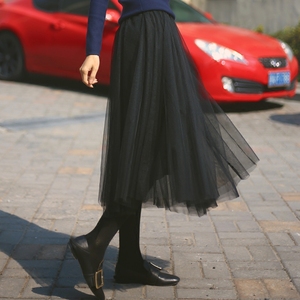 四季款黑色网纱半身裙