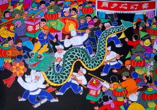 舞龙手工画春节过年民俗喜庆农家乐外宾礼品农民画尺寸52x38cm