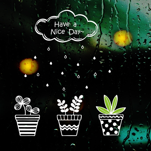 文字植物花盆墙贴纸 nice day田园 防水瓷砖玻璃贴画