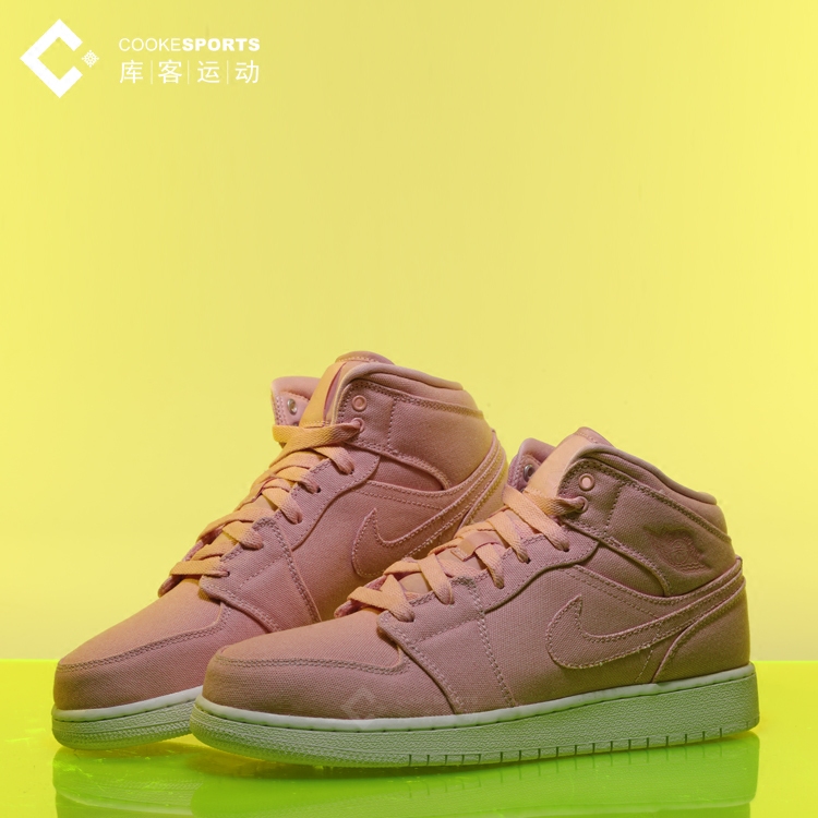 库客air jordan 1 aj1樱花粉天蓝牛仔帆布 554725-620-425
