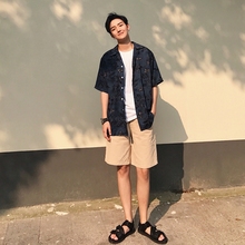 1CHEN /夏季韩国花卉INS同款夏威夷沙滩宽松半袖薄款短袖花衬衫男