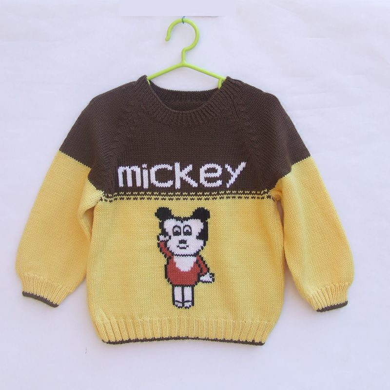 手工编织宝宝2-3岁套衫婴幼儿卡通米奇毛衣
