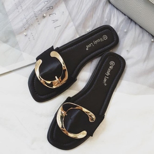 金属扣绸缎面舒适凉拖