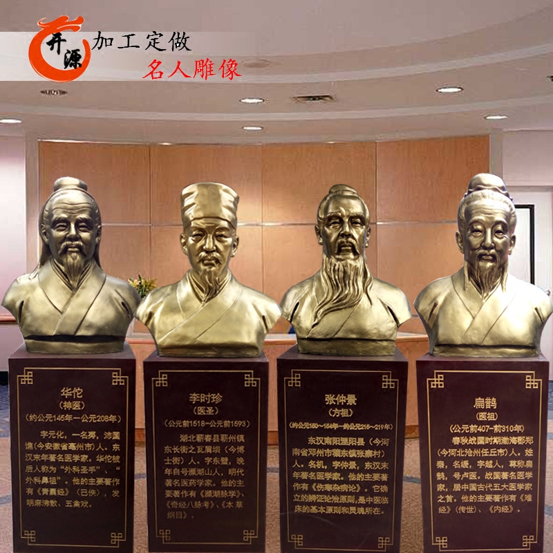 玻璃钢古代医学名人胸像雕塑扁鹊华佗孙思邈李时珍张仲景医院摆件