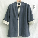 尺木中国风唐装大码夏季亚麻男士短袖外套宽松休闲上衣汉服禅修服