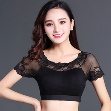半截紧身莫代尔内搭薄纱上衣 蕾丝短袖 半身女装 短款 打底衫 天天特价