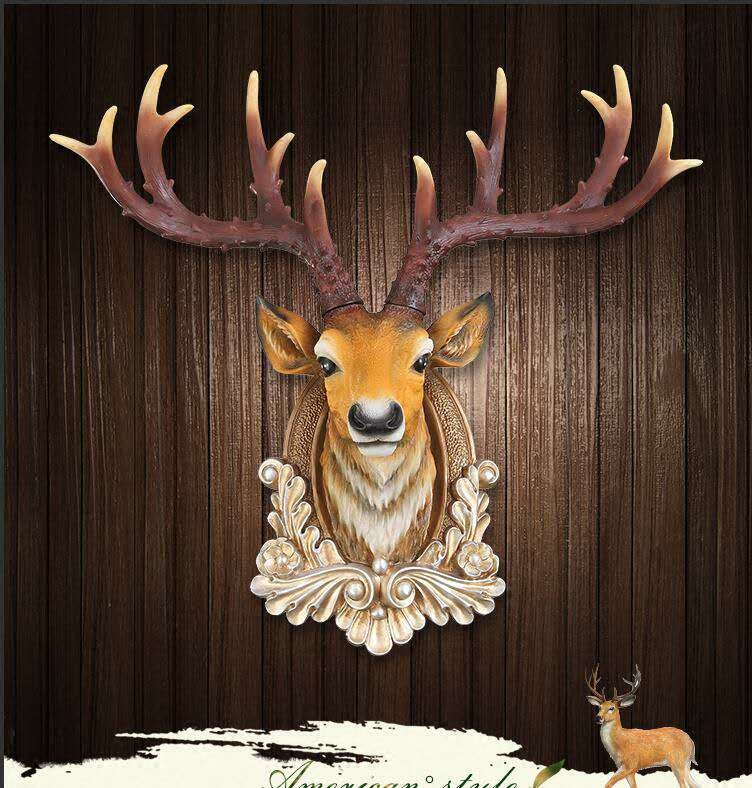 欧式鹿头壁挂壁饰动物头复古酒吧客厅招财创意挂件墙饰装饰品