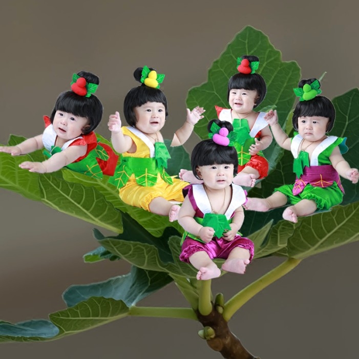儿童摄影服装2017新款百天宝宝拍照衣服百天照服装葫芦娃加头饰