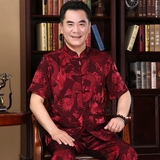 唐装男中老年短袖大码衬衫爸爸装中式过寿老人衣服男爷爷夏季套装