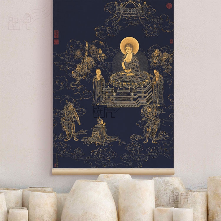 丁观鹏无量寿佛像阿弥陀描金挂画庄严中式客厅挂轴装饰画精品包邮