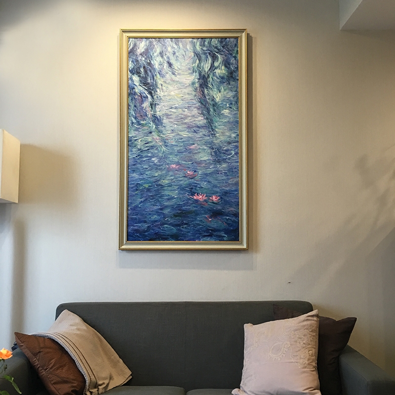 四合艺术 莫奈睡莲手绘油画 定制客厅玄关过道卧室餐厅手绘油画