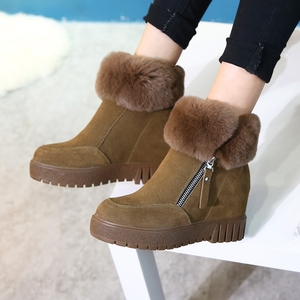 真皮兔毛加绒棉靴